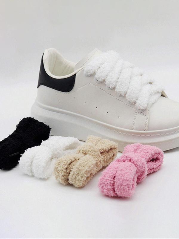 2024 New Style Solid Color Fluffy Cute Shoelaces, 1 Pair Trendy Wide Lace Casual Shoe Accessory Rope, Shoes Accessories for Women & Men