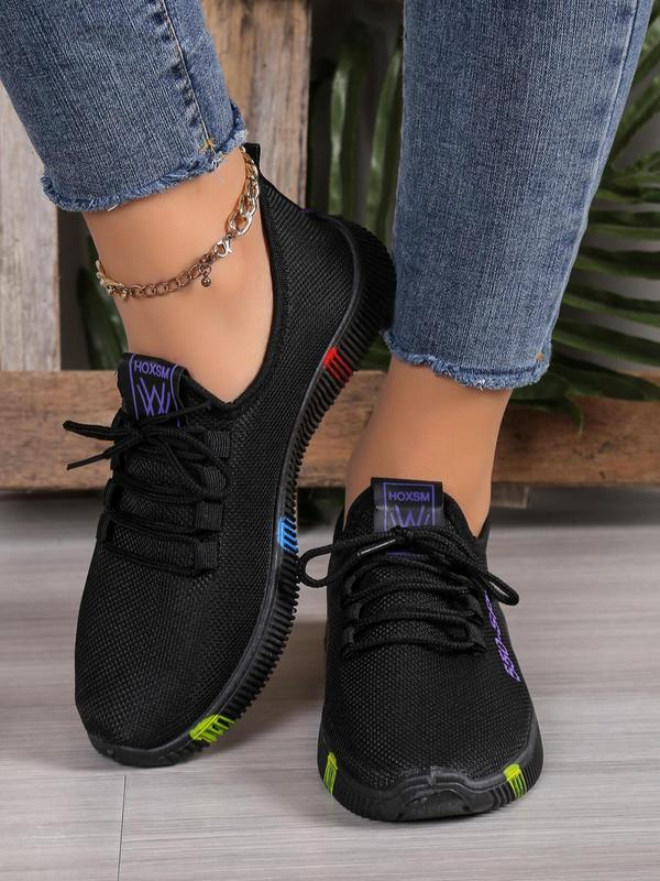 Women's Fashionable Letter & Floral Pattern Lace Up Round Toe Sneakers for Training, Simple Casual Comfortable Sports Shoes for Women for Daily Wear, 2024 Trendy Matching Running Shoes