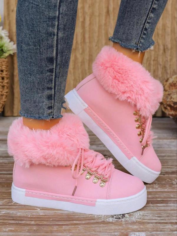 Women's Fashionable Thermal Lined Snow Boots, Sporty Lace Up Boots for Outdoor Activities, Comfortable Warm Boots for Daily Wear