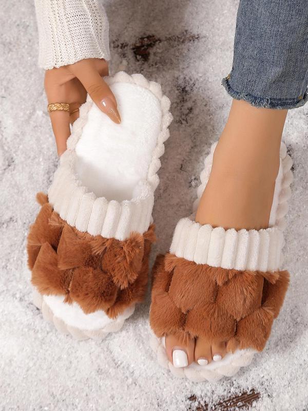 Women's Cute Plaid Design Fluffy Slippers, Casual Soft Comfortable Home Slippers, Warm House Slippers for Indoor & Outdoor Use for Women & Girls Fur Slippers