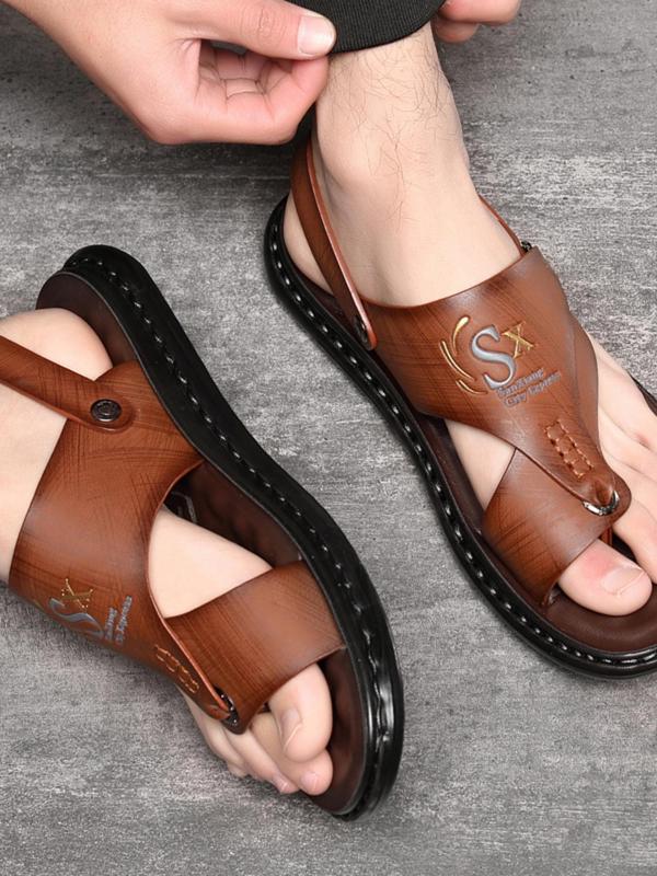 Men's Letter Pattern Toe Thong Slip-on Sandals, Casual Outdoor Slingback Sandals for Men, Western Style Non-slip Sandals for Daily Wear, Walking Shoes