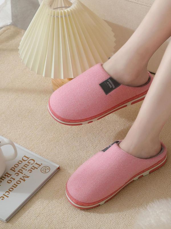 Women's Letter Patched Design Plush Slippers, Casual Soft Comfortable Home Slippers, Warm Slippers for Indoor & Outdoor Use for Fall & Winter