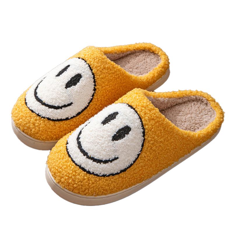 Men's and women's indoor home slippers, wooden floor, thick sole, smiling face, cotton slippers Flipflop Footwear Boy Shoe