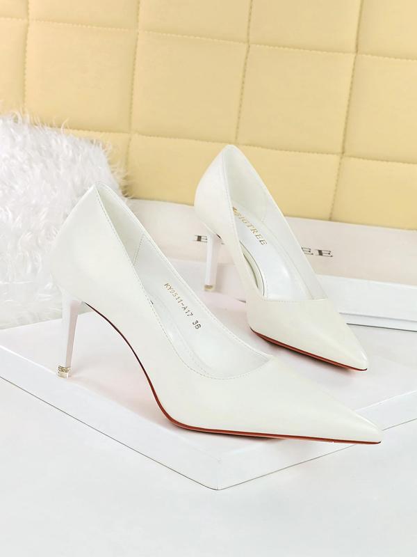 Women's Elegant Solid Color Pointed Toe Heels, Fashionable Slip on High Heels for Work Office, Lightweight Breathable Comfortable Shoes for Daily Wear