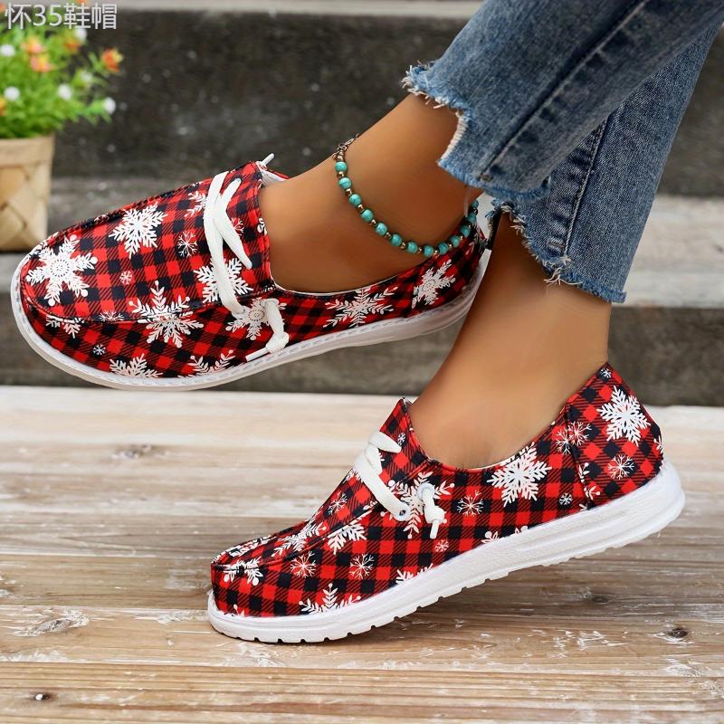 snowflake shoes - Christmas Snowflake Canvas Slip-On Shoes - Random Print, Casual, Winter - Women Men -  Cozy & Festive Winter Footwear - Winter Wonderland on Your Feet Walking Shoes Girl Comfort Slipon Summer Decor