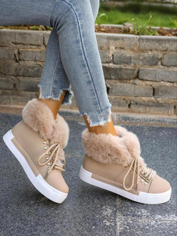 Women's Fashionable Thermal Lined Snow Boots, Sporty Lace Up Boots for Outdoor Activities, Comfortable Warm Boots for Daily Wear