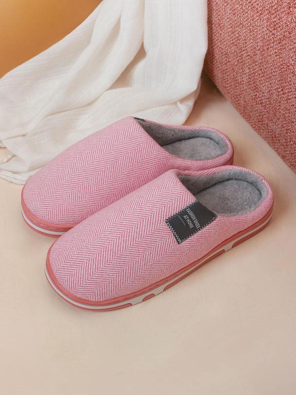 Women's Letter Patched Design Plush Slippers, Casual Soft Comfortable Home Slippers, Warm Slippers for Indoor & Outdoor Use for Fall & Winter