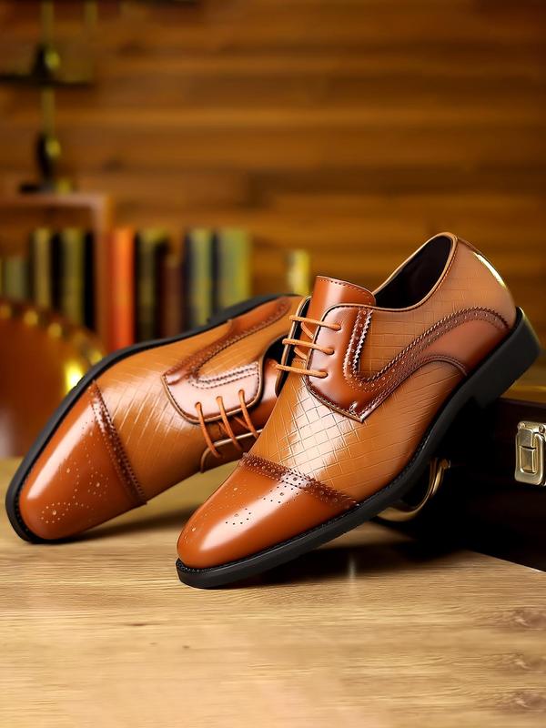 Men's Business Lace Up Front Patched Design PU Leather Dress Shoes, Classic Formal Shoes For Work Office, Men's Dress Shoes For All Seasons