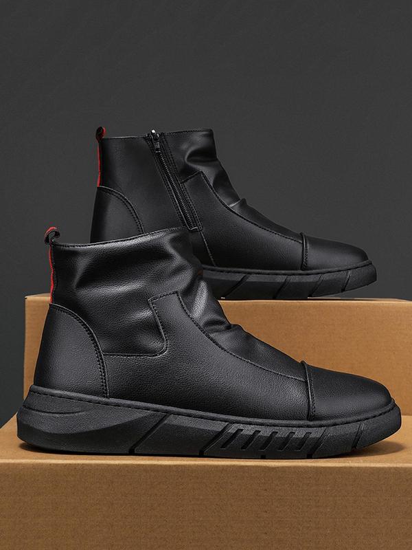 Men's Fashion All-match Plain Side Zip Ankle Boots, Simple Design Casual Comfortable Pu Leather Boots for Daily Life