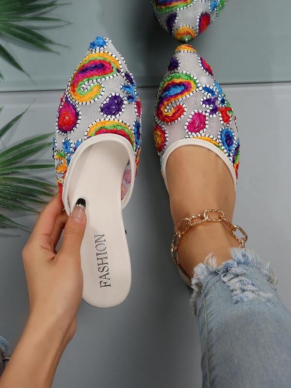 Women's Elegant Floral Pattern Slip on Flat Shoes, Casual Trendy Breathable Comfortable Mule Flates for Daily Wear, Fashion Shoes for Daily Clothing Decor