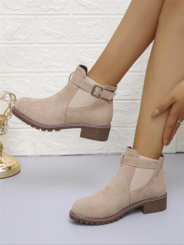 Women's Fashionable Solid Color Buckle Decor Ankle Boots, Casual Comfortable Breathable Thick-heeled Boots for Daily Wear, Female All-match Trend Shoes for Fall & Winter