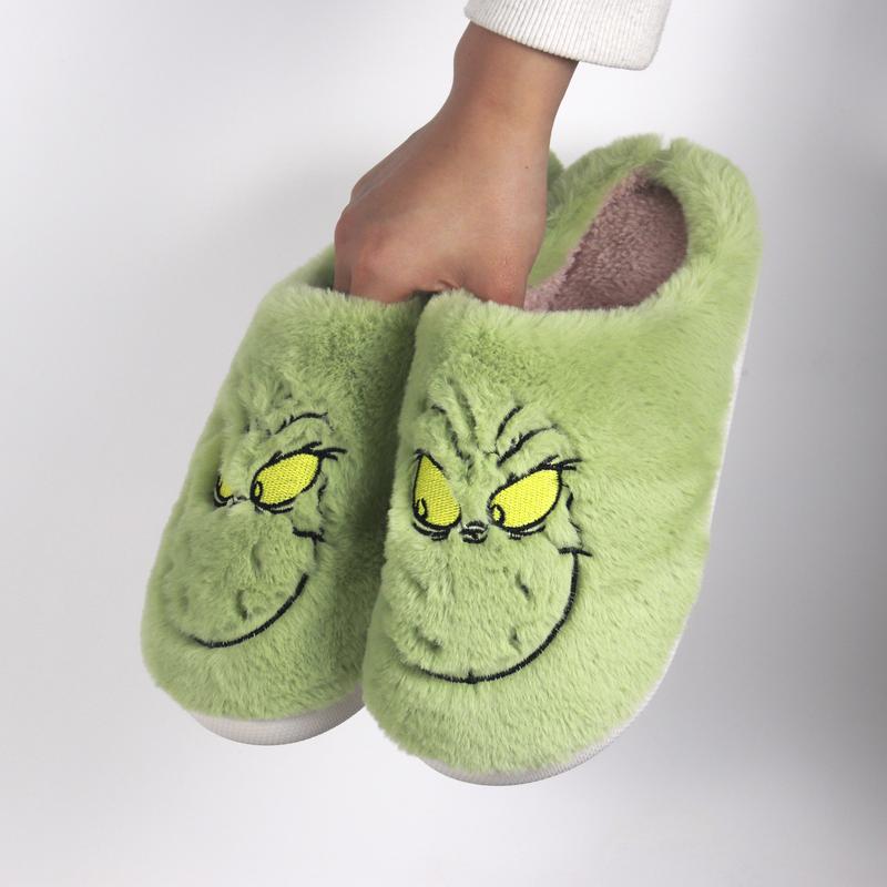 Christmas Slippers Cartoon Christmas Plush Slippers Winter Slippers Soft Green Merry Women's Men's Christmas slipper