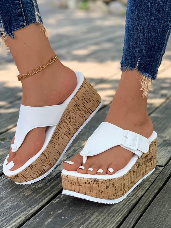 Women's Fashionable Solid Color Toe Thong Platform Sandals, Casual Comfortable Wedge Sandals for Summer, Lightweight Breathable Shoes for Daily Wear