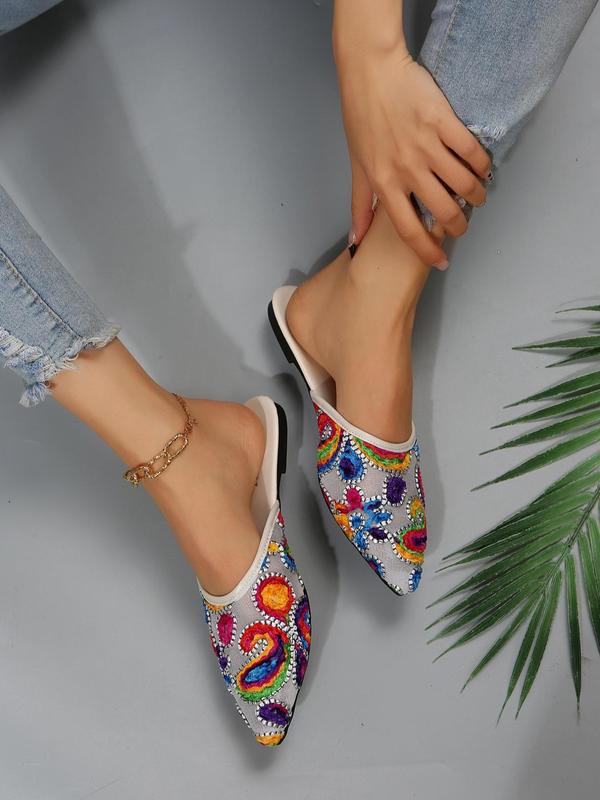 Women's Elegant Floral Pattern Slip on Flat Shoes, Casual Trendy Breathable Comfortable Mule Flates for Daily Wear, Fashion Shoes for Daily Clothing Decor