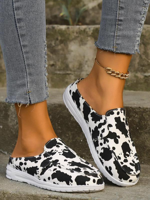 Women's Fashionable Cow Print Canvas Slip-on Mules, Casual Comfortable Versatile Slip-On Sports Shoes