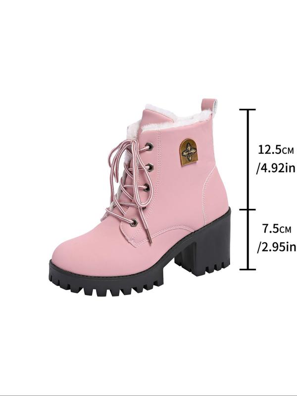 Women's Fashionable Patchwork Design Lace Up Ankle Boots, Casual Warm Thick Sole Boots for Fall & Winter, Female All-match Trendy Shoes for Daily Wear