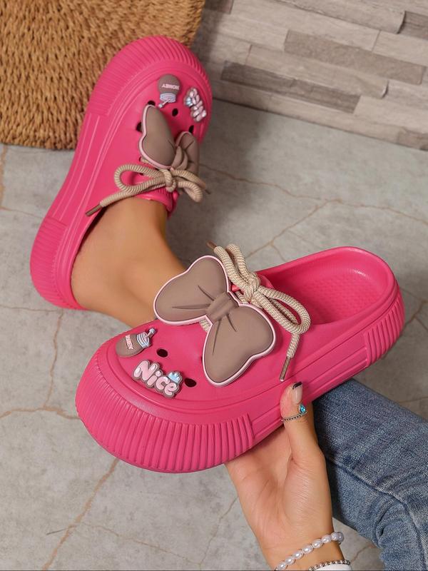 Women's Cute Cartoon Bowknot Design Clogs, Casual Comfortable Non-slip Clogs for Summer, Lightweight Breathable Shoes for Outdoor Beach