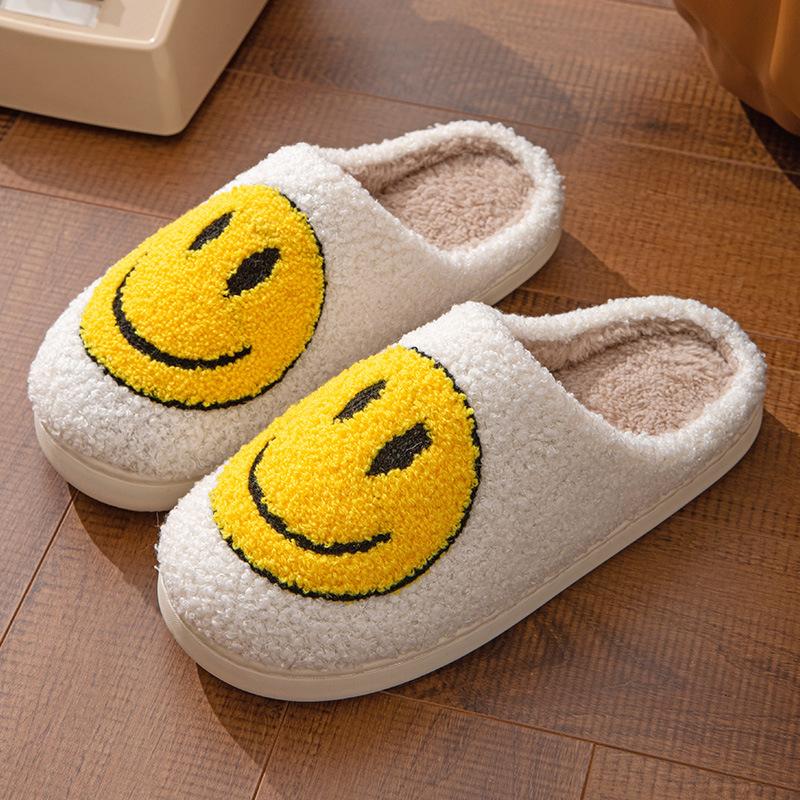 Men's and women's indoor home slippers, wooden floor, thick sole, smiling face, cotton slippers Flipflop Footwear Boy Shoe