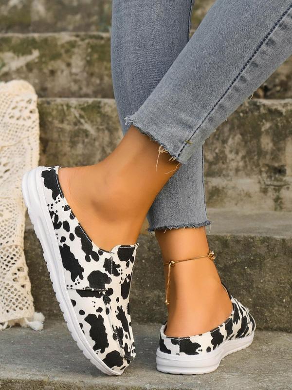 Women's Fashionable Cow Print Canvas Slip-on Mules, Casual Comfortable Versatile Slip-On Sports Shoes