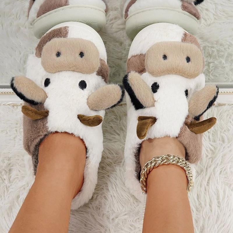 Plush Slippers for Women,Cute Cartoon Home Slippers, Casual Slip On Plush Lined Shoes, Warm Indoor Home Slippers Girl Walking Shoes Comfort Stylish