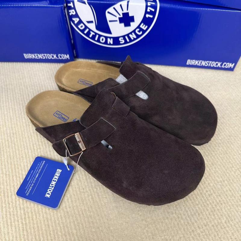 Men's BK Genuine Leather Birkenstock-Style Slip-On Shoes: Trendy, Versatile, Retro Half-Door Design for Fall Fashion