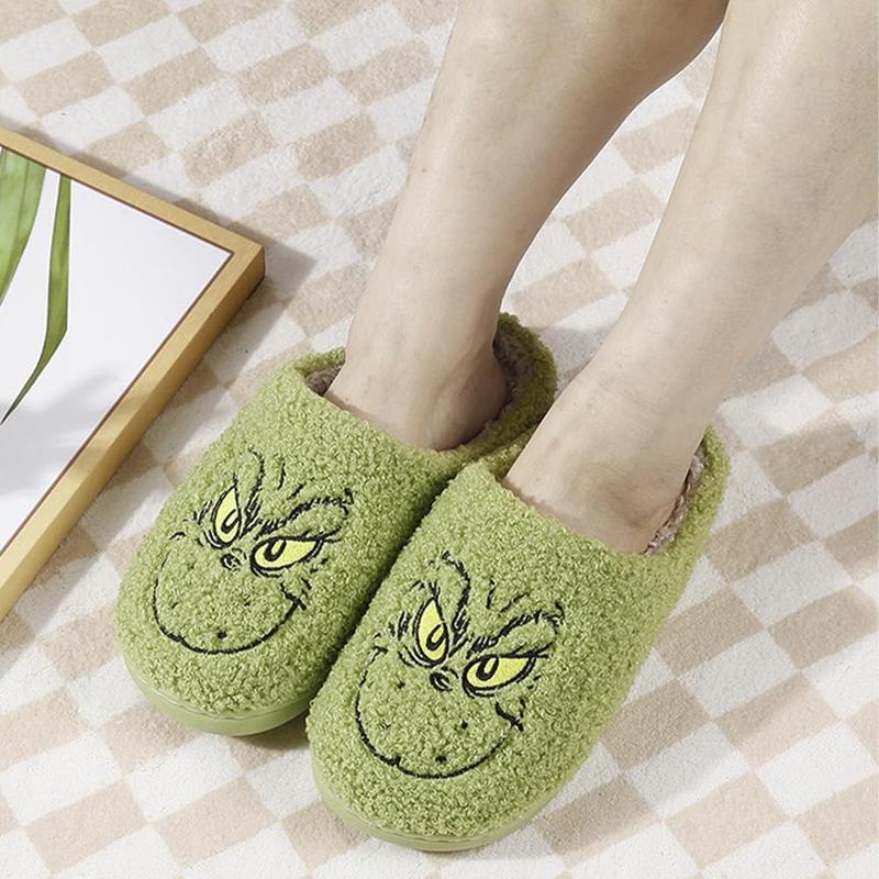 Christmas Slippers Cartoon Christmas Plush Slippers Winter Slippers Soft Green Merry Women's Men's Christmas slipper