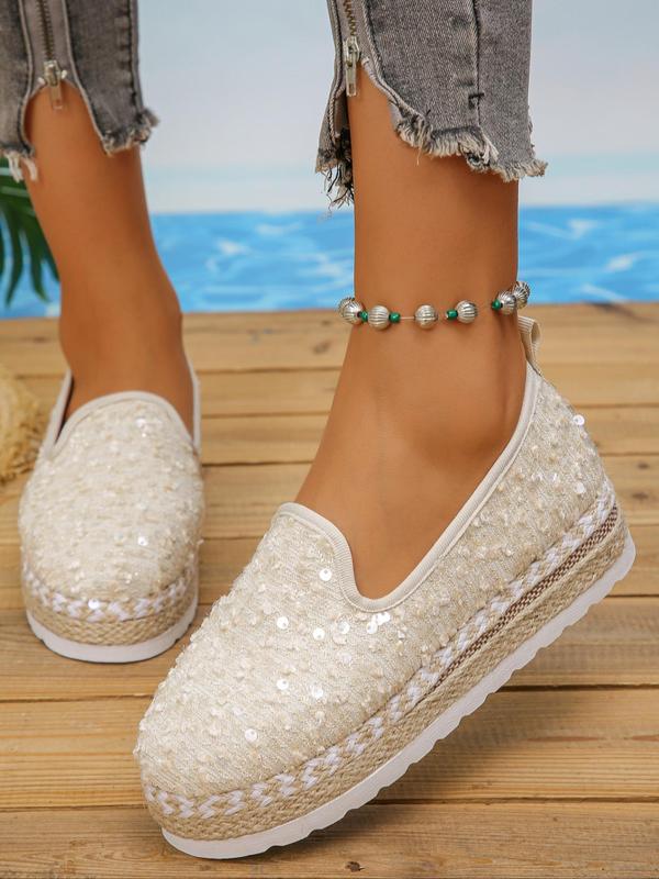 Women's Fashionable Sequin Design Loafers, Casual Comfortable Breathable Slip on Thick-soled Shoes, Female All-match Round Toe Shoes for Daily Wear