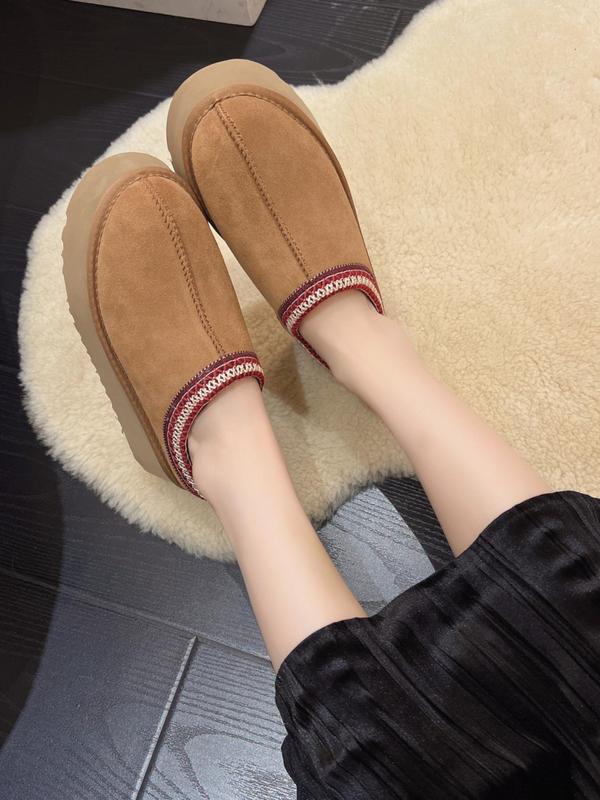 Women's Solid Color Fluffy Lined Slippers, Casual Comfortable Platform House Slippers for Indoor & Outdoor Wear, Plush Bedroom Slippers for Fall & Winter