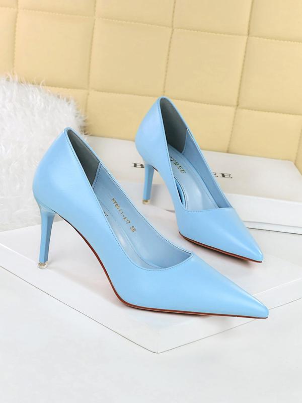 Women's Elegant Solid Color Pointed Toe Heels, Fashionable Slip on High Heels for Work Office, Lightweight Breathable Comfortable Shoes for Daily Wear