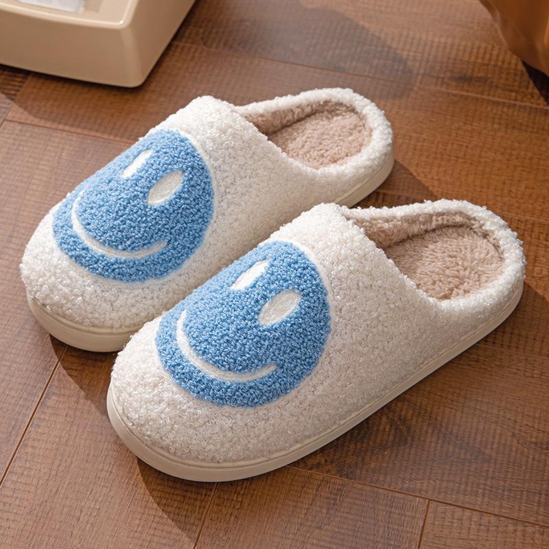 Men's and women's indoor home slippers, wooden floor, thick sole, smiling face, cotton slippers Flipflop Footwear Boy Shoe