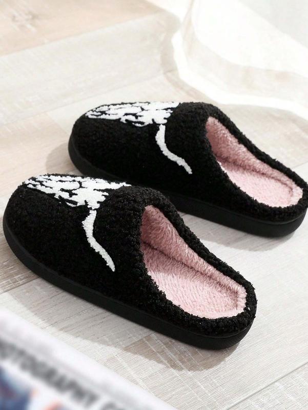 Men's Cartoon Bull Head Plush Slippers, Fall Winter Indoor Soft Comfortable Warm Furry Slippers