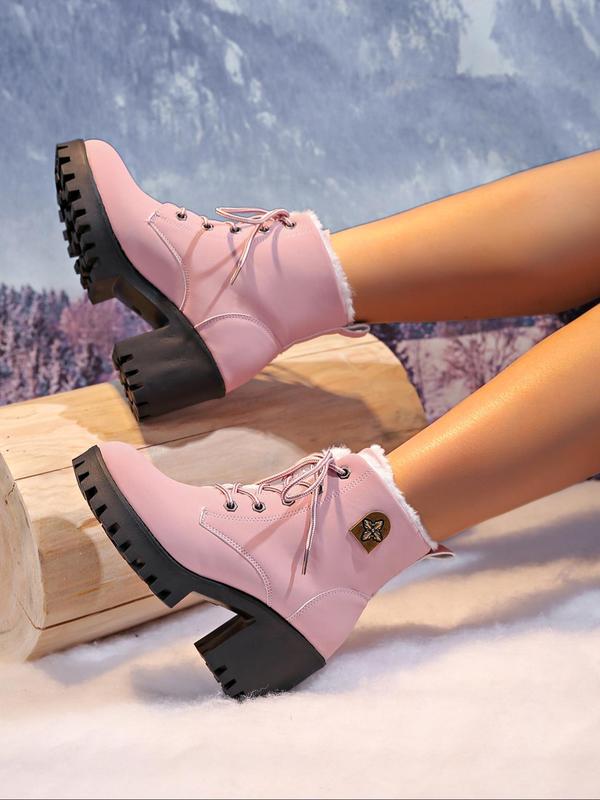 Women's Fashionable Patchwork Design Lace Up Ankle Boots, Casual Warm Thick Sole Boots for Fall & Winter, Female All-match Trendy Shoes for Daily Wear