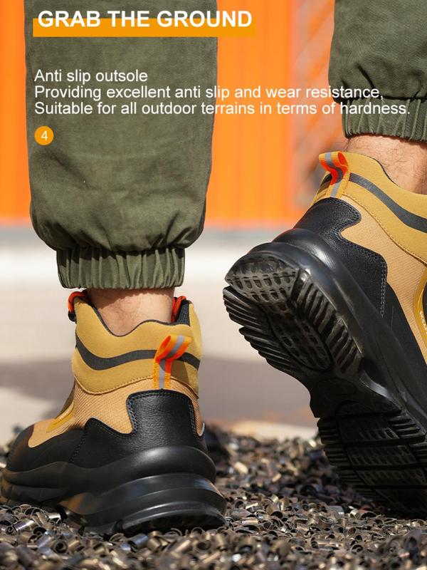 Men's Sporty Lace-up Free Safety Shoes,  Shoes for Healthcare Workers, Casual Comfortable Breathable Work Shoes, Fashionable Anti-smash & Anti-puncture Shoes for Daily Wear Fall