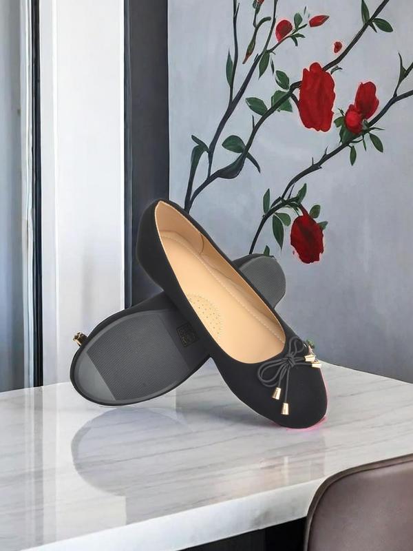 Women's Elegant Style Solid Color Bow Decor Slip on Flats, Casual Comfortable Soft Sole Shoes for Daily & Commuting Wear