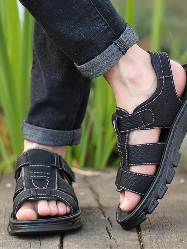 Men's Casual Solid Color Velcro Sandals, 1 Pair Fashionable Open Toe Sandals for Summer Beach, Casual Comfortable Sandals for Daily Wear