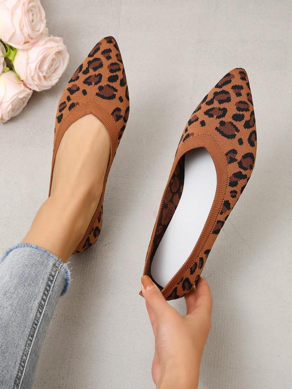 Women's Summer Fashion Leopard Pattern Slip-on Flat Shoes, Casual Pointed Toe Comfortable Shoes, Female All-match Shoes for Daily Wear Pointed Flat Shoes