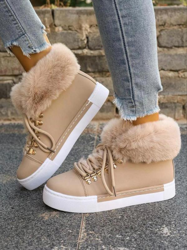 Women's Fashionable Thermal Lined Snow Boots, Sporty Lace Up Boots for Outdoor Activities, Comfortable Warm Boots for Daily Wear