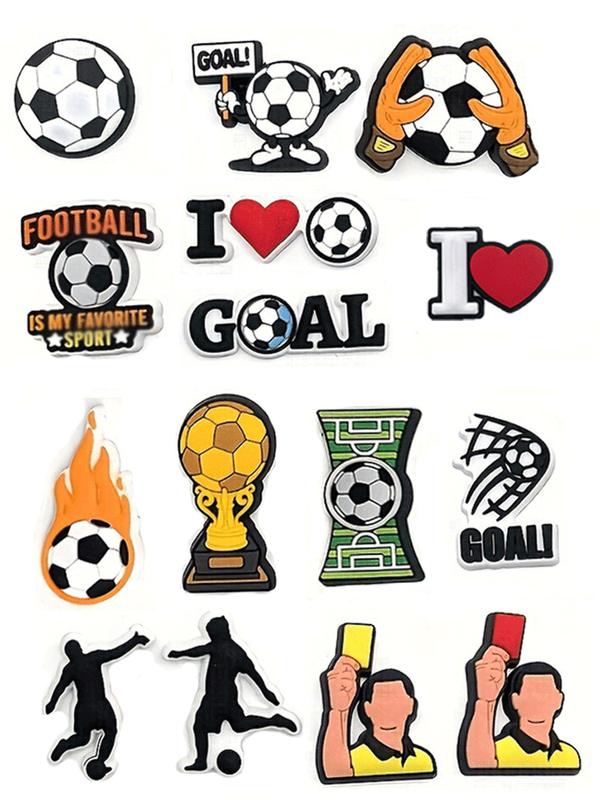 Soccer Themed Shoe Charm, Cute Cartoon Soccer Ball & Player & Referee & Heart & Letter Design Shoe Decoration, Shoes Decorations for Clogs