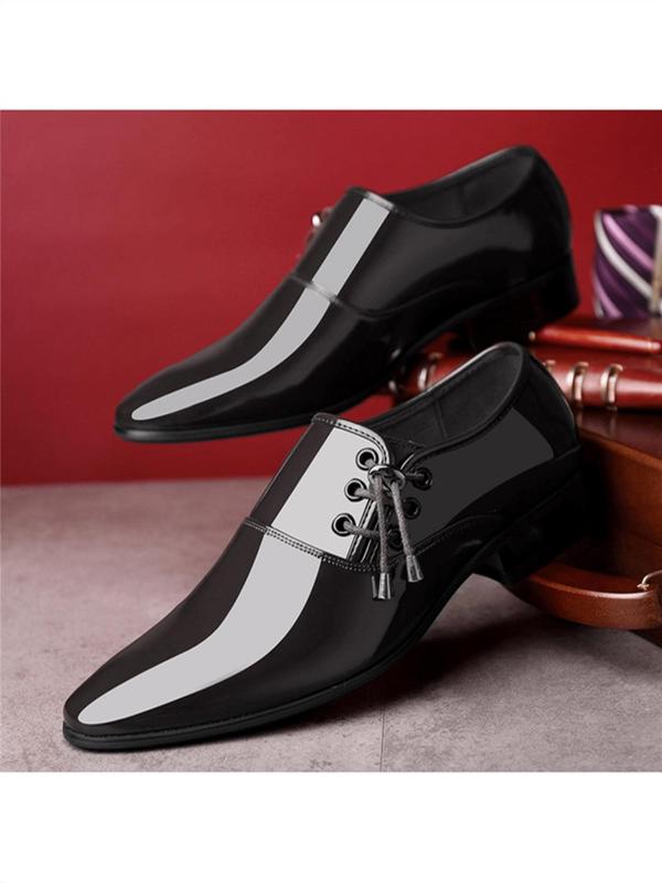 Men's Business Style Solid Color Lace-up Front Decor Glossy Dress Shoes, Low Top Pointed Toe Dress Loafers, Formal Shoes For Wedding, Work & Office Wear