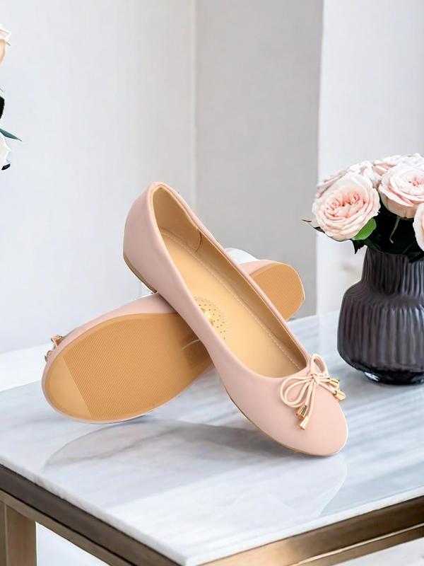 Women's Elegant Style Solid Color Bow Decor Slip on Flats, Casual Comfortable Soft Sole Shoes for Daily & Commuting Wear