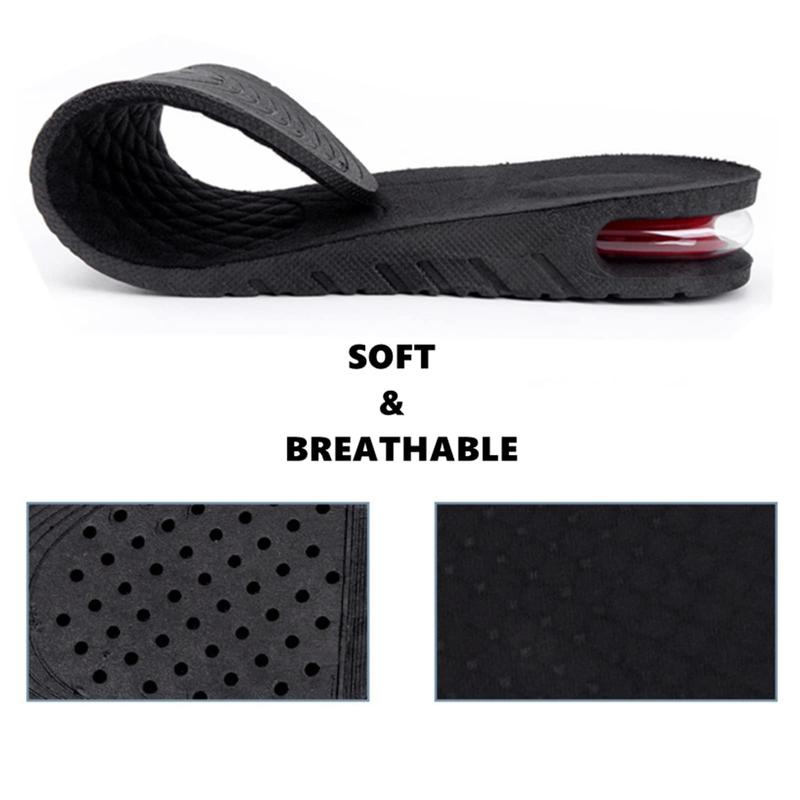 Height Increase Insoles 3 Layers, 1.2 to 2.4 Inches, Universal Breathable Non-Slip Shoe Lift Inserts, Variable Height Increasing Heel Protector Pads with Air Cushion for Women and Men, 1 Pair. (Black)