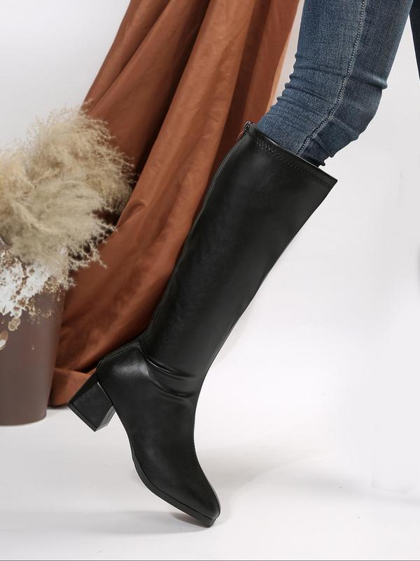 Women's Fashionable Solid Boots, Knee High Boots, Casual Pointed Toe Zipper Design Knee Boots for Daily Wear, Female All-match Trendy Shoes for Fall & Winter