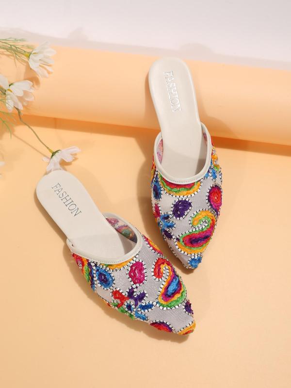 Women's Elegant Floral Pattern Slip on Flat Shoes, Casual Trendy Breathable Comfortable Mule Flates for Daily Wear, Fashion Shoes for Daily Clothing Decor