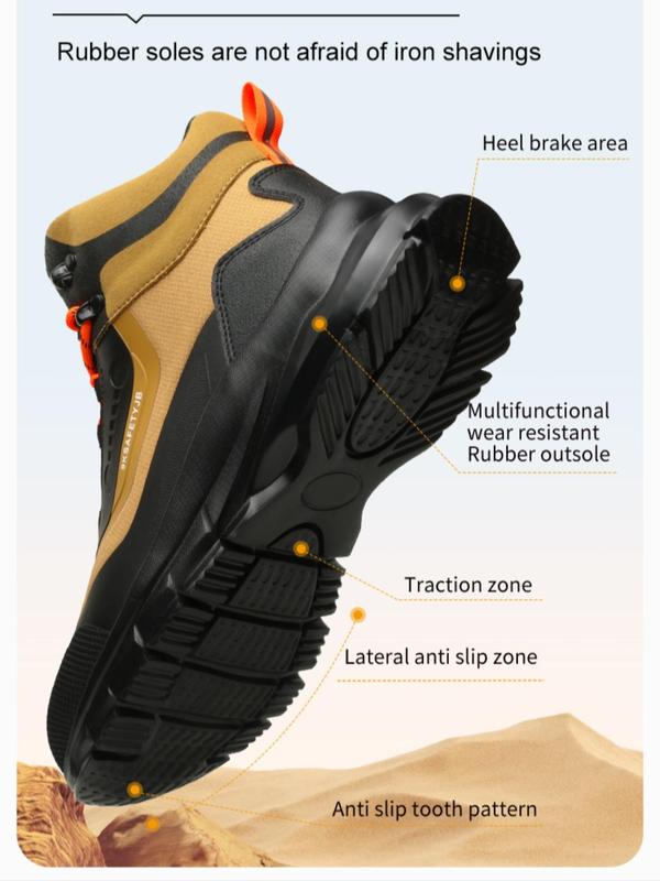 Men's Sporty Lace-up Free Safety Shoes,  Shoes for Healthcare Workers, Casual Comfortable Breathable Work Shoes, Fashionable Anti-smash & Anti-puncture Shoes for Daily Wear Fall