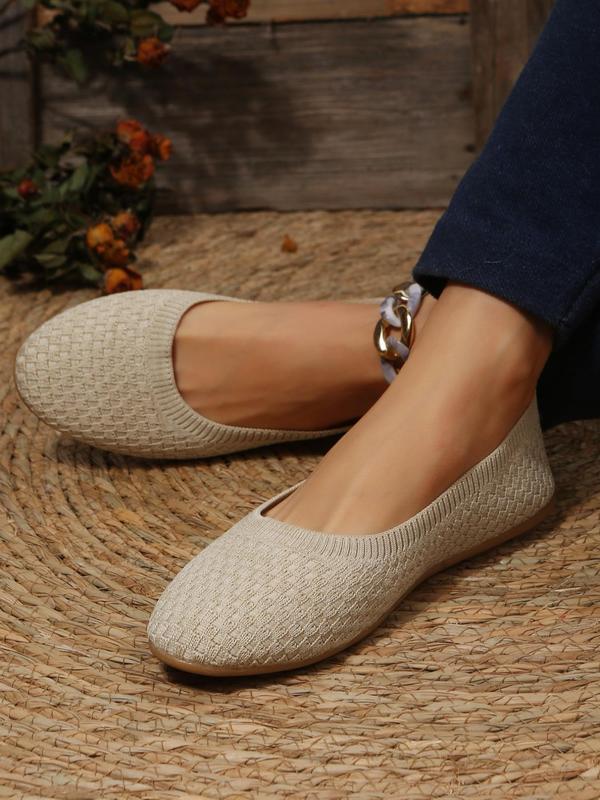 Women's 1 Pair Solid Color Flat Shoes for School, Casual Comfortable Breathable Slip on Thin Shoes for Women & Girls, Female Basic Textured Textile Shoes for Daily Wear