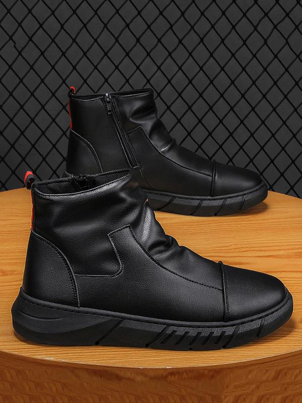 Men's Fashion All-match Plain Side Zip Ankle Boots, Simple Design Casual Comfortable Pu Leather Boots for Daily Life