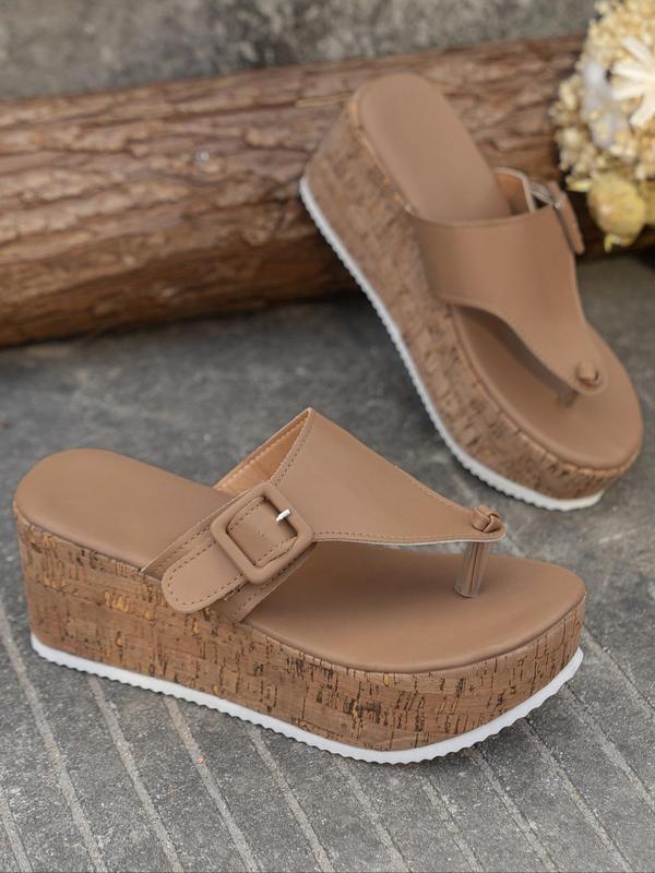 Women's Fashionable Solid Color Toe Thong Platform Sandals, Casual Comfortable Wedge Sandals for Summer, Lightweight Breathable Shoes for Daily Wear