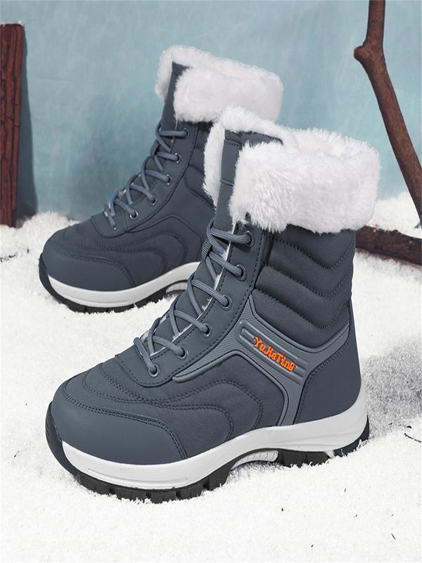 Men's Letter Print Thermal Lined Warm Snow Boots, Casual Sporty Waterproof Outdoor Ski Boots, Non-slip Outdoor Sports Shoes for Fall & Winter