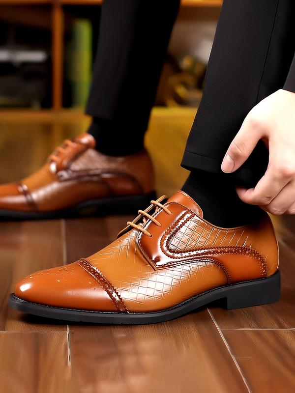 Men's Business Lace Up Front Patched Design PU Leather Dress Shoes, Classic Formal Shoes For Work Office, Men's Dress Shoes For All Seasons