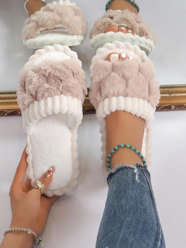 Women's Cute Plaid Design Fluffy Slippers, Casual Soft Comfortable Home Slippers, Warm House Slippers for Indoor & Outdoor Use for Women & Girls Fur Slippers